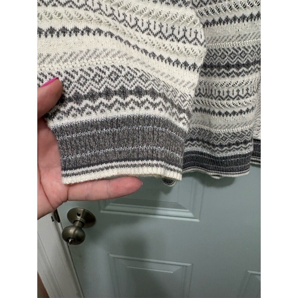 Alfred Dunner Sweater Womens Size L Silver White Geometric Knit Pullover - Picture 2 of 8
